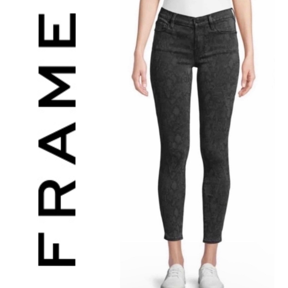 FRAME Le Skinny De Jeanne Python Womens Denim in Black Snake Print Sz 27 NWT ⚜️